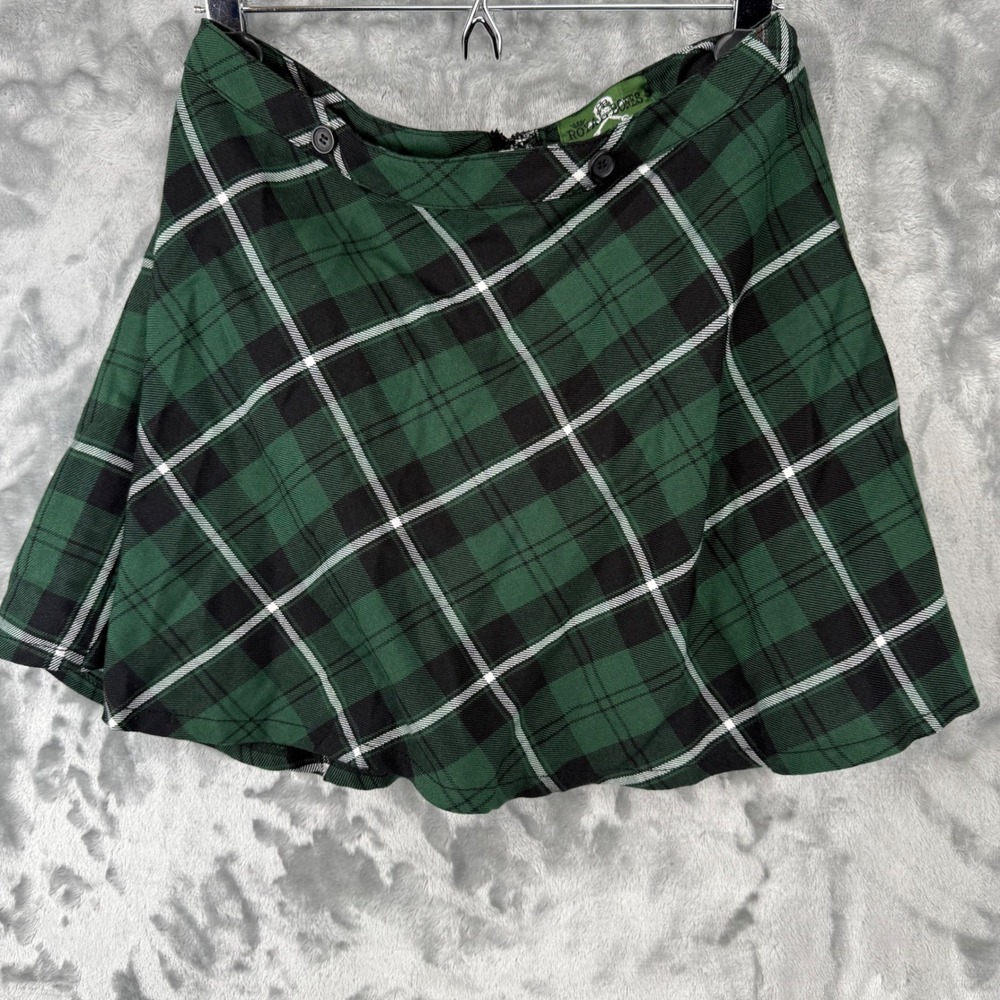 Royal Bones Y2K Daang Goodman Green Plaid Mini Skirt Punk Goth Skater Womens M - Picture 2 of 16